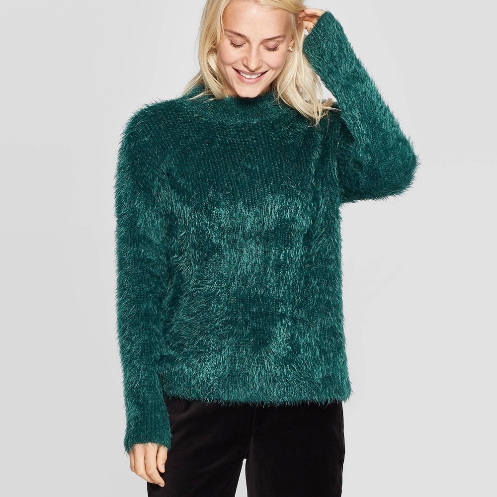 NWT Dark green Textured Mock Turtleneck Pullover